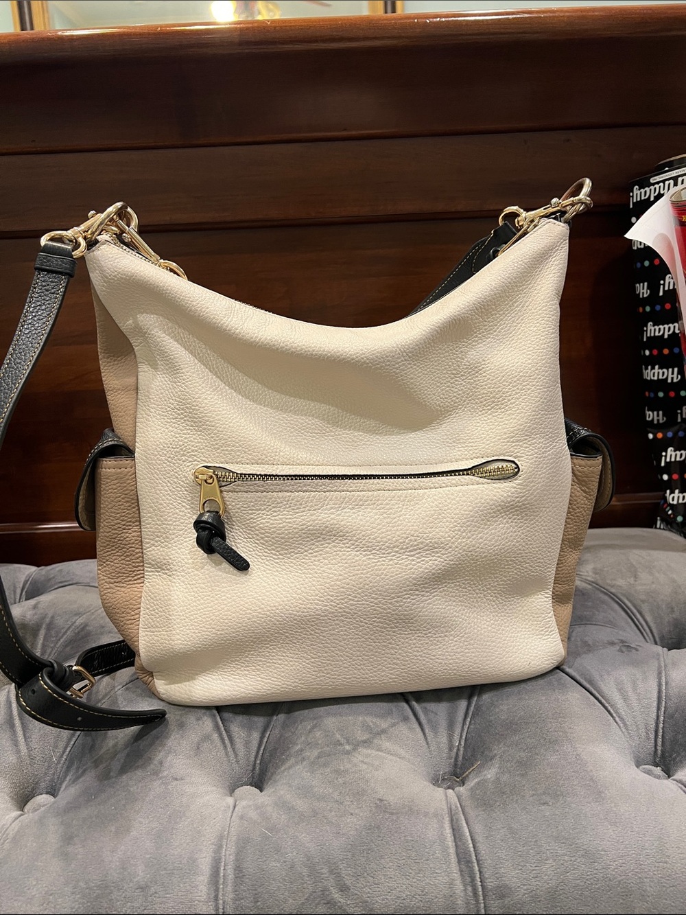 Coach Pebbled Leather Hobo in Off-White with Black Trim - Picture 4 of 9